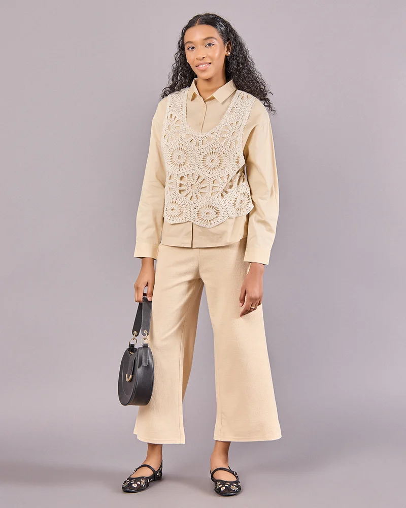 Redtag Senior Girls Beige Jacquard Culottes