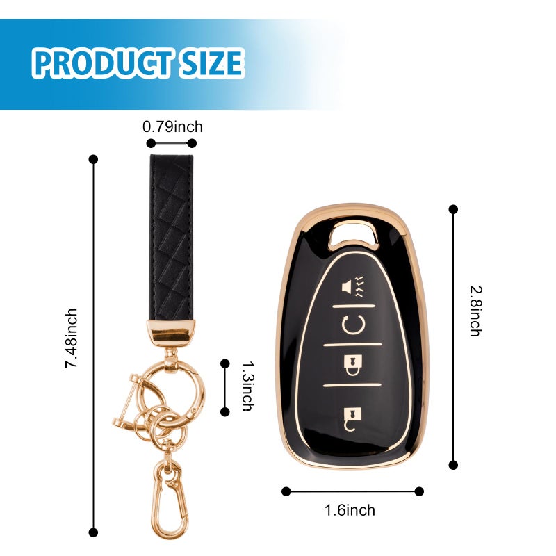 Rislobx Key Fob Cover Fit for Chevy Key, Car Key Case Protector for Volt Bolt Spark Equinox Traverse Trax (4 Buttons Black) - Image 3