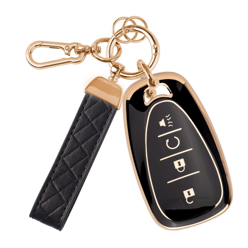 Rislobx Key Fob Cover Fit for Chevy Key, Car Key Case Protector for Volt Bolt Spark Equinox Traverse Trax (4 Buttons Black) - Image 1