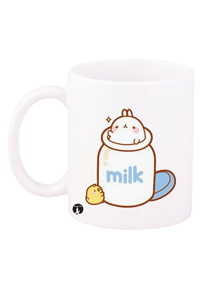 A Rabbit Design Mug White/Blue/Brown 11ounce