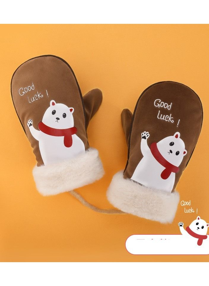 Golovejoy Children's outdoor Windproof Plush Warm And Temperature Locking Cute Cartoon Fluff Gloves In Winter 