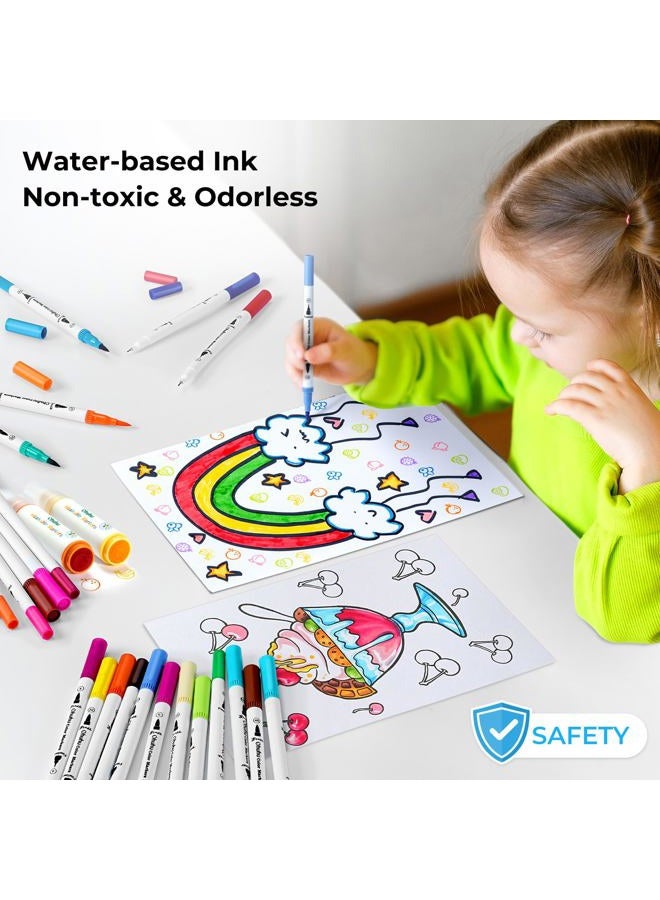 Ohuhu Markers لكتب تلوين البالغين بدون تسرب 60 لون أقلام تلوين مائية ذات طرفين أقلام رسم فرشاة وفاينلاينر أقلام فنية للأطفال والبالغين - ماوي - Image 4