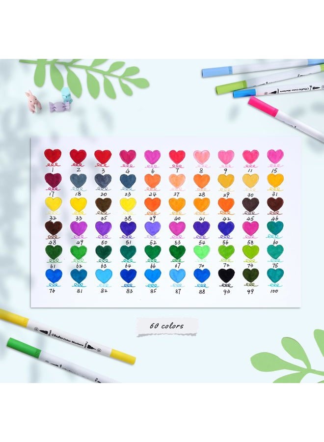 Ohuhu Markers لكتب تلوين البالغين بدون تسرب 60 لون أقلام تلوين مائية ذات طرفين أقلام رسم فرشاة وفاينلاينر أقلام فنية للأطفال والبالغين - ماوي - Image 2