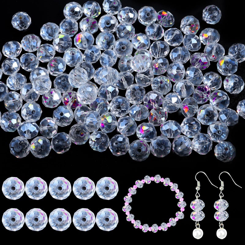 Yumttero 200 Pcs 8mm Assorted Colors Rondelle Glass Crystal Beads Loose Craft Bead for Bracelet Necklace Earring Keychain DIY Jewelry MakingCrystal AB - Image 3