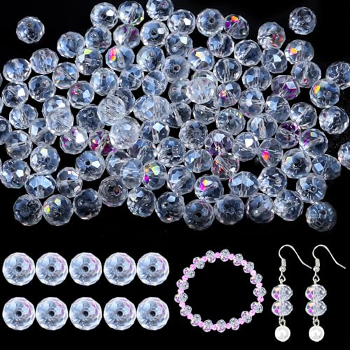 Yumttero 200 Pcs 8mm Assorted Colors Rondelle Glass Crystal Beads Loose Craft Bead for Bracelet Necklace Earring Keychain DIY Jewelry MakingCrystal AB - Image 1