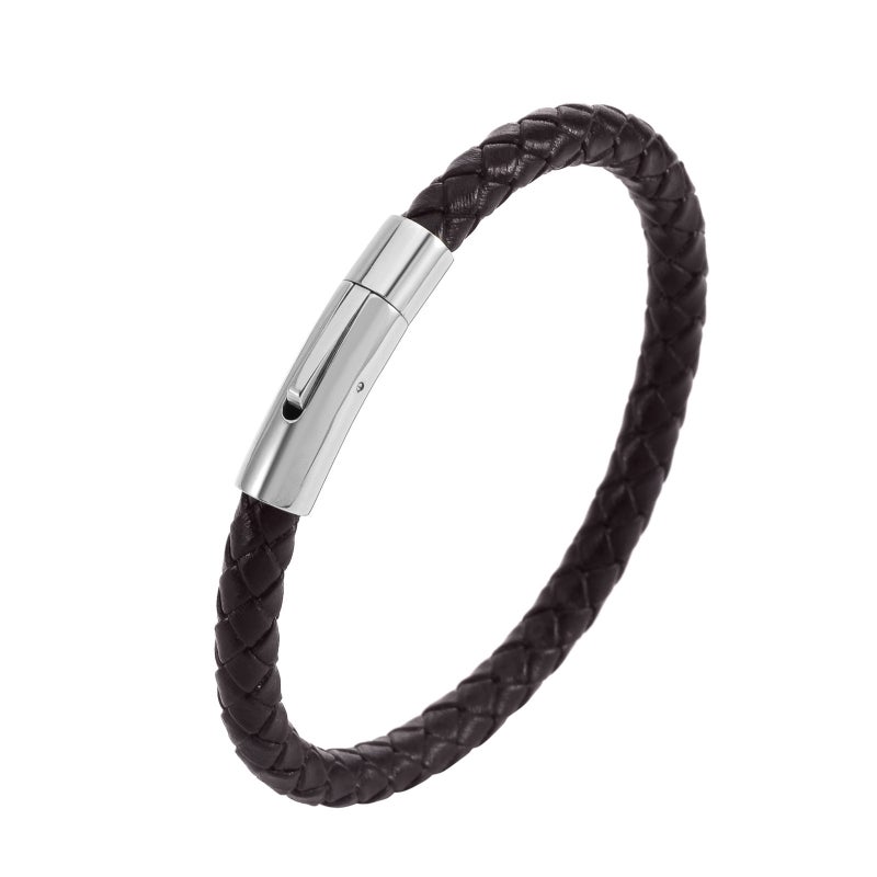 Amber European and American Best-Selling Leather Bracelets Stainless Steel Snap Men's Braided Leather Bracelets Wholesale Manufacturers - Image 1