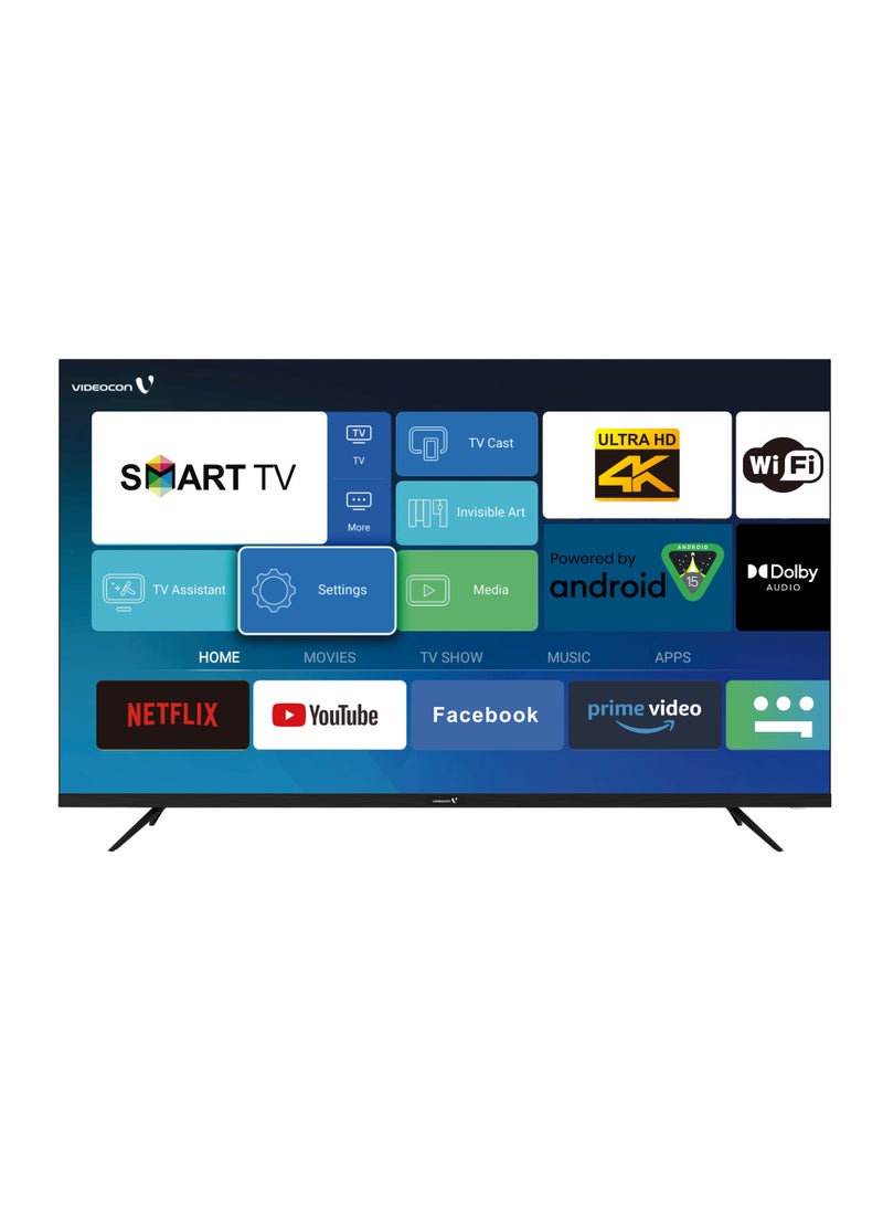 فيديوكون Videocon تلفزيون ذكي 55 بوصة 4K UHD | أندرويد 15 OS | بلوتوث | DVB-T2/S2 مستقبل رقمي | دقة فائقة الوضوح | حامل تثبيت جداري مجاني | ضمان 1 سنة -E55EL1100 - Image 1