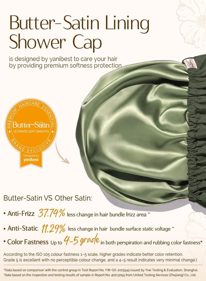 Yanibest Satin Lined Shower Cap for Women Reusable Waterproof, Frizz Free & Large Bath Cap with Soft Elastic Band, Luxury Hair Protection Caps (Green) - Image 3
