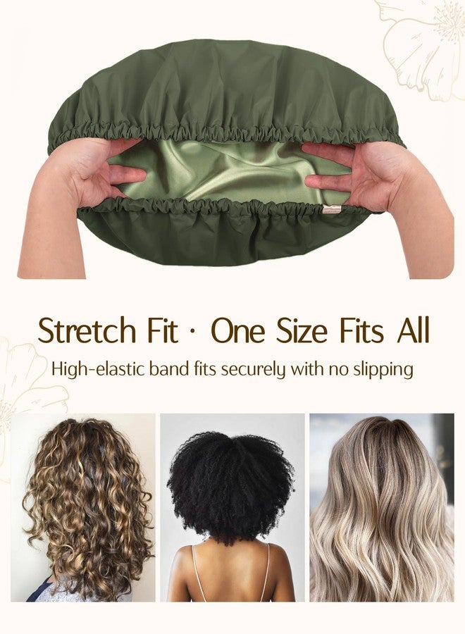 Yanibest Satin Lined Shower Cap for Women Reusable Waterproof, Frizz Free & Large Bath Cap with Soft Elastic Band, Luxury Hair Protection Caps (Green) - Image 5