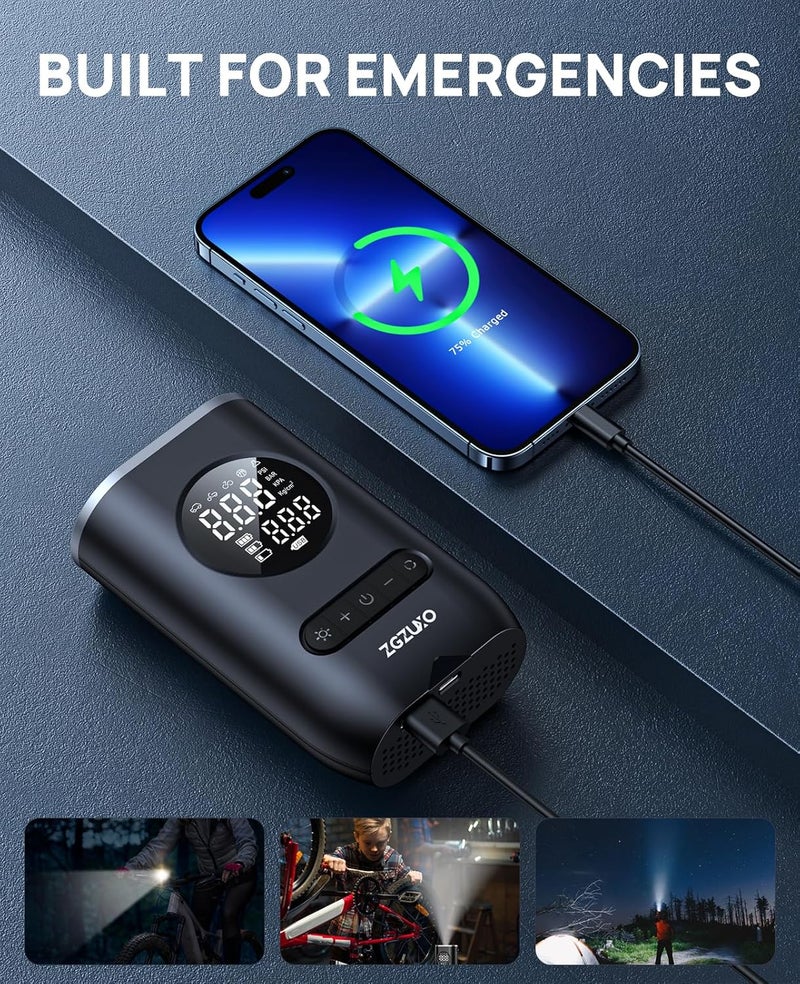 ZGZUXO مضخة هواء محمولة لإطارات السيارات مع ضوء LED - Image 5