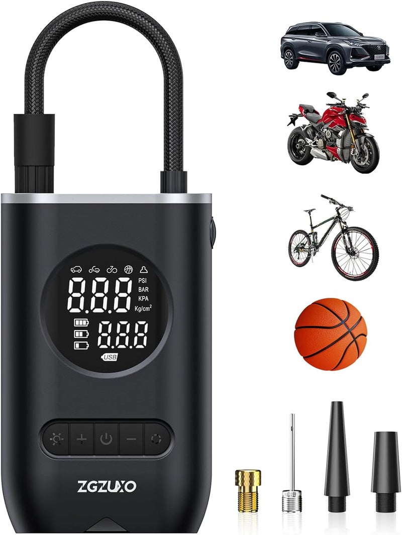 ZGZUXO مضخة هواء محمولة لإطارات السيارات مع ضوء LED - Image 1
