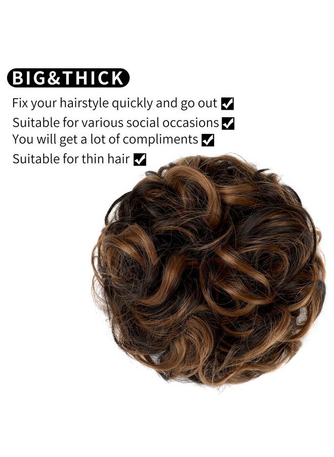 كونلينتا فوضوي كعكة شعر قطعة كعكة الشعر سميكة أوبدو Scrunchies وصلات شعر ذيل حصان خصلات شعر للنساء الفتيات بني داكن مزيج ضوء أوبورن  - Image 2