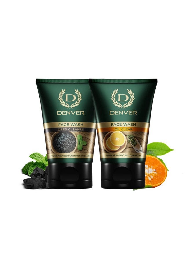 DENVER Deep Cleanse + Oil Clear Face Wash 100Gm Each (Combo Set Of 2) Deep Pore Cleaning & Remove Acne & Lighten Dark Spots Face Gel For Men Fights Acne And Pollution All Skin Type - Image 1