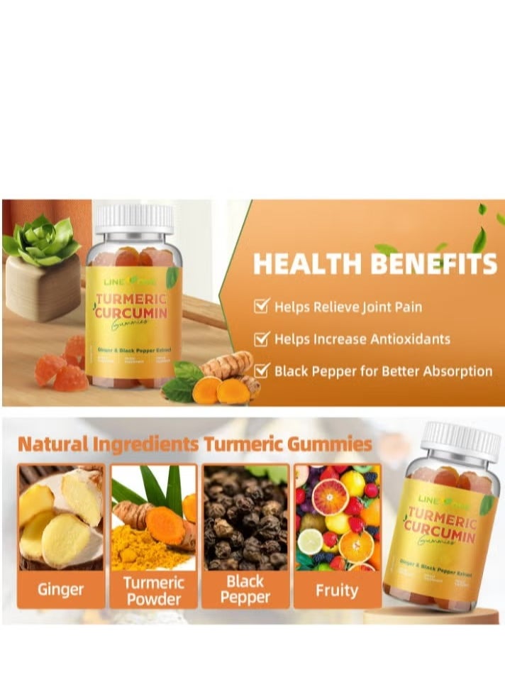 السطر الأول علكات الكركم بالزنجبيل والفلفل الأسود - 60 علكة نباتية - بدون سكريات مضافة - مستخلص الكركمين - مضاد للالتهابات ومشاكل الجهاز الهضمي  - Image 2