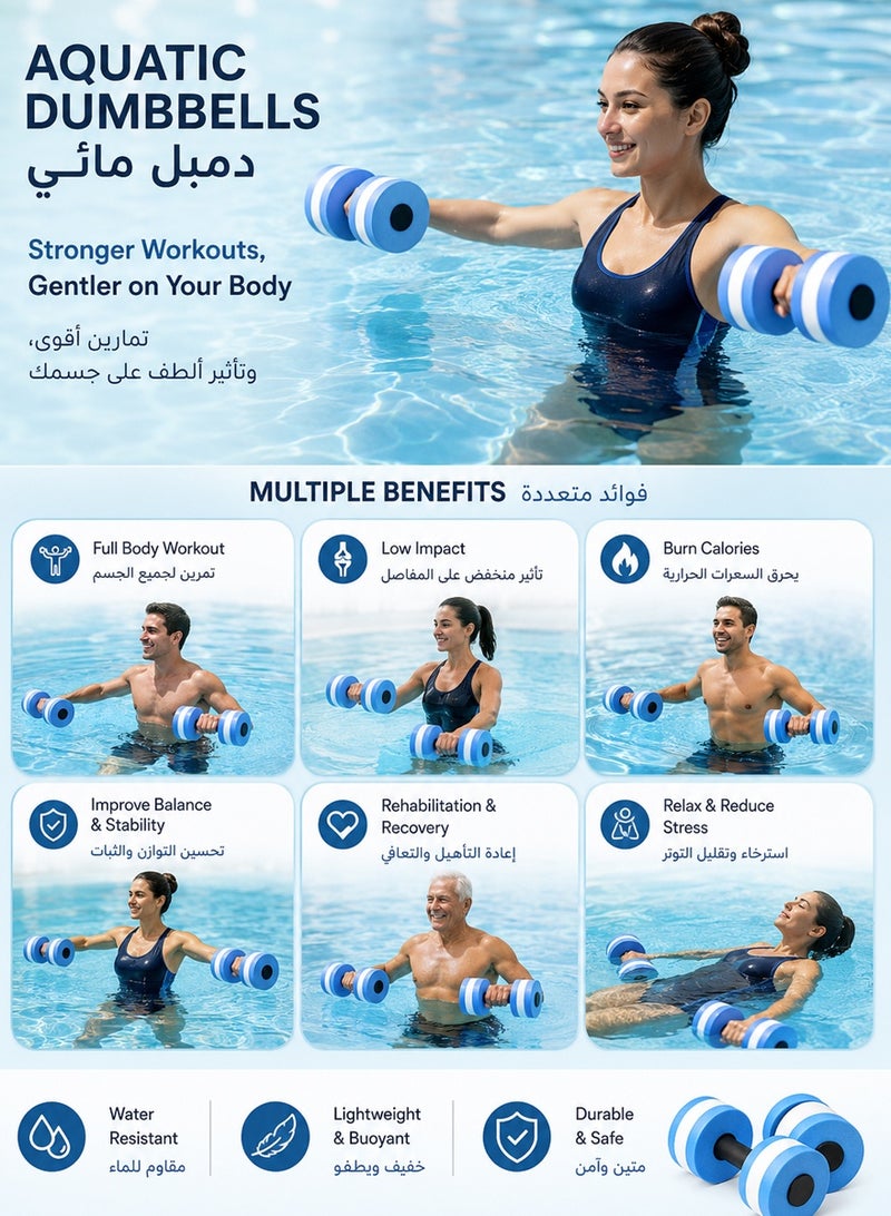 QUTOOB Water Dumbbells 2 PCS | Aqua Fitness Float Dumbbells for Water Aerobics, Pool Exercise, Swimming & Floating - Image 3