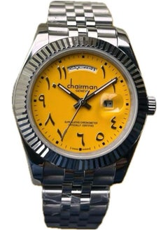 Chairman GENEVE Men's Silver Stainless Steel Wrist Watch, Day/Date with Yellow Dial and Arabic Numbers 