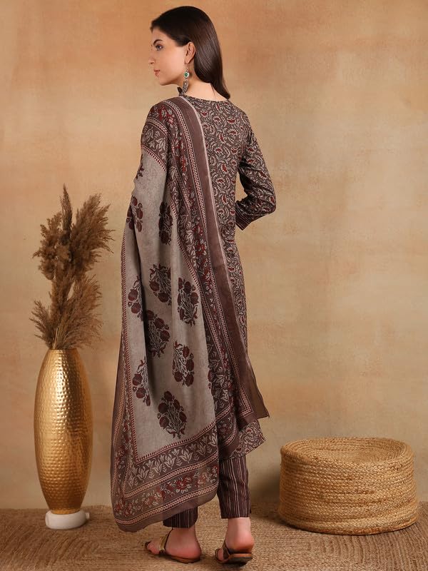 Vaamsi Women's Rayon Blend Ethnic Motifs Straight Printed Kurta Pant With Dupatta (VKSKD2216GRY_XS_Grey) - Image 2