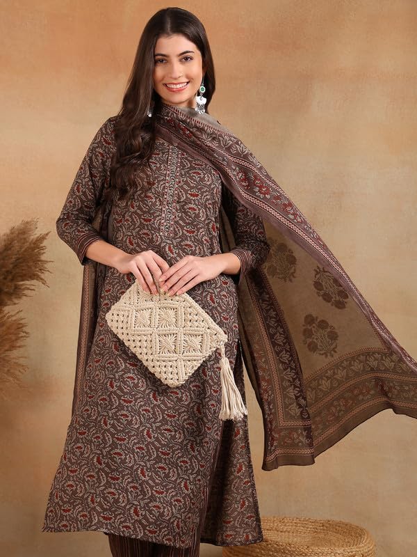 Vaamsi Women's Rayon Blend Ethnic Motifs Straight Printed Kurta Pant With Dupatta (VKSKD2216GRY_XS_Grey) - Image 3