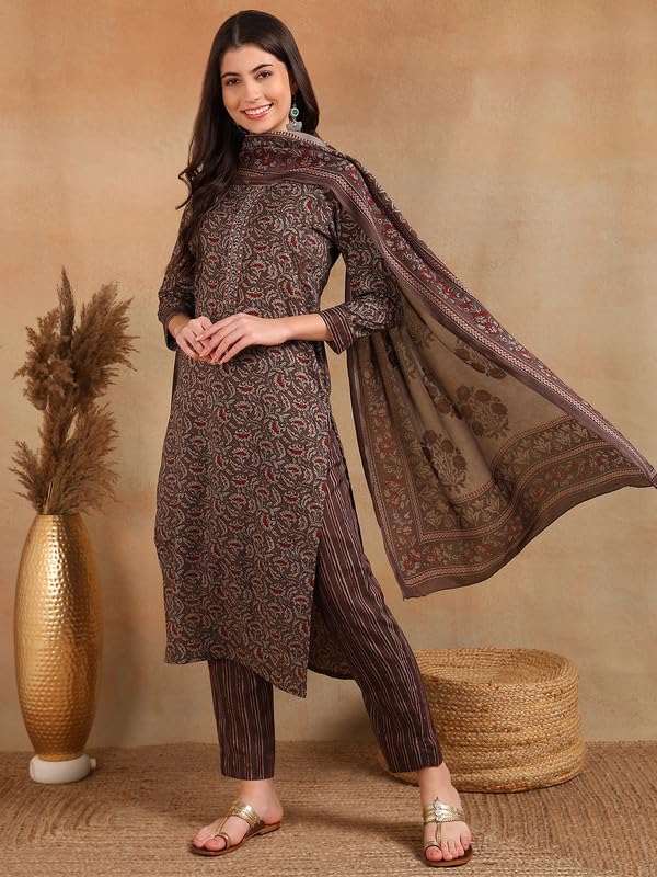 Vaamsi Women's Rayon Blend Ethnic Motifs Straight Printed Kurta Pant With Dupatta (VKSKD2216GRY_XS_Grey) - Image 4
