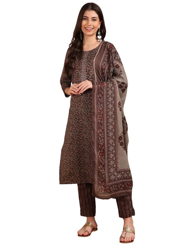Vaamsi Women's Rayon Blend Ethnic Motifs Straight Printed Kurta Pant With Dupatta (VKSKD2216GRY_XS_Grey) - Image 1