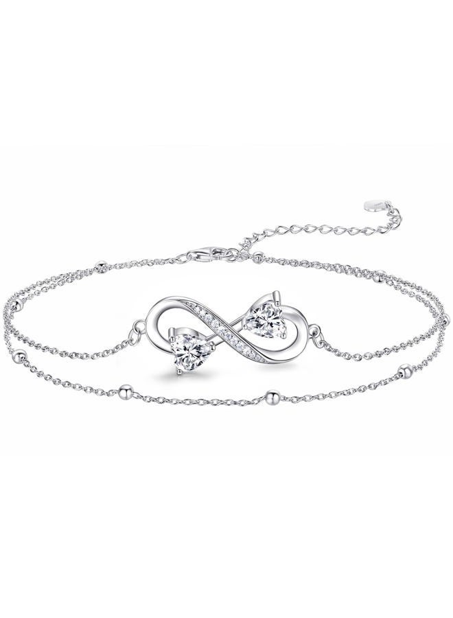 NINAMAID Anklet Bracelets for Women, 925 Sterling Silver Infinity Anklet for Women Girls Adjustable Beach Women's Anklets Jewelry Gifts for Women - Image 1