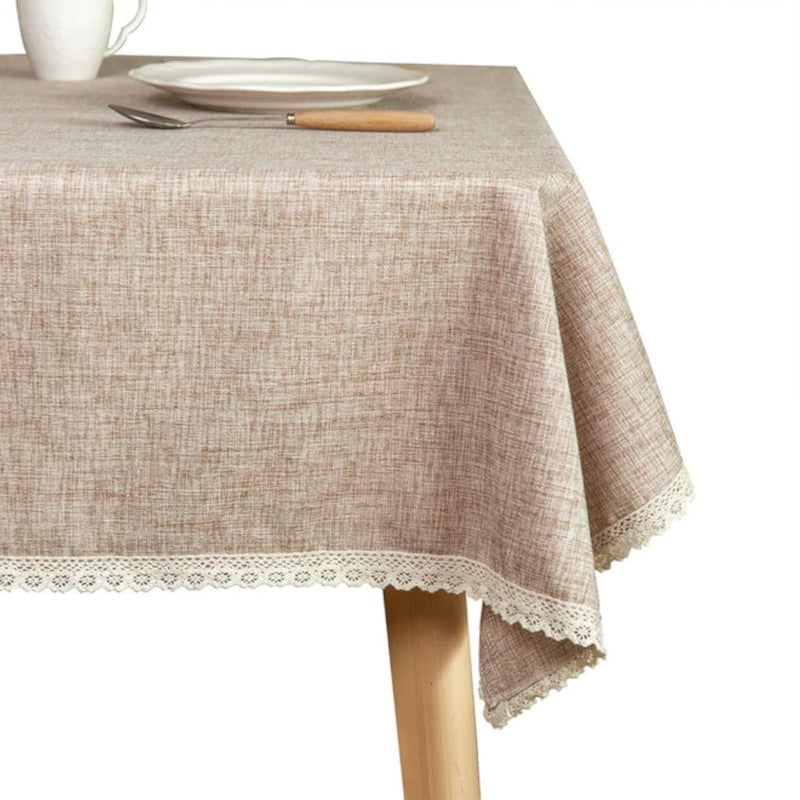 مفرش طاولة قابل للغسل من الكتان الريفي الخيشي من غلوري سيزون، لون بني داكن ثقيل الوزن، مقاس 60 × 102، غطاء طاولة مستطيل الشكل بحافة دانتيل، مناسب لتزيين المطبخ وغرفة الطعام...