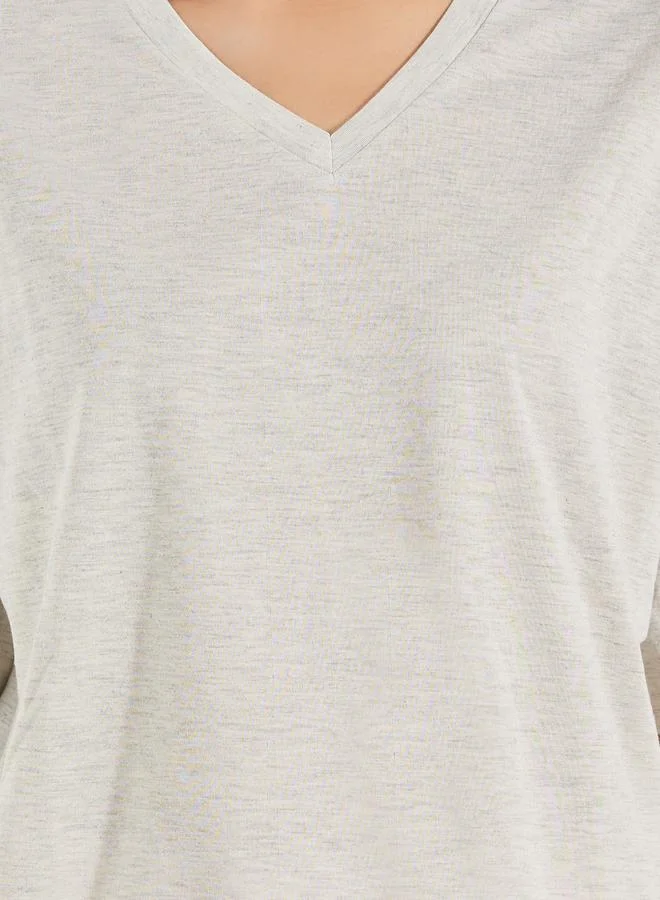 Styli Solid V Neck T-Shirt & Floral Print Pyjama Set