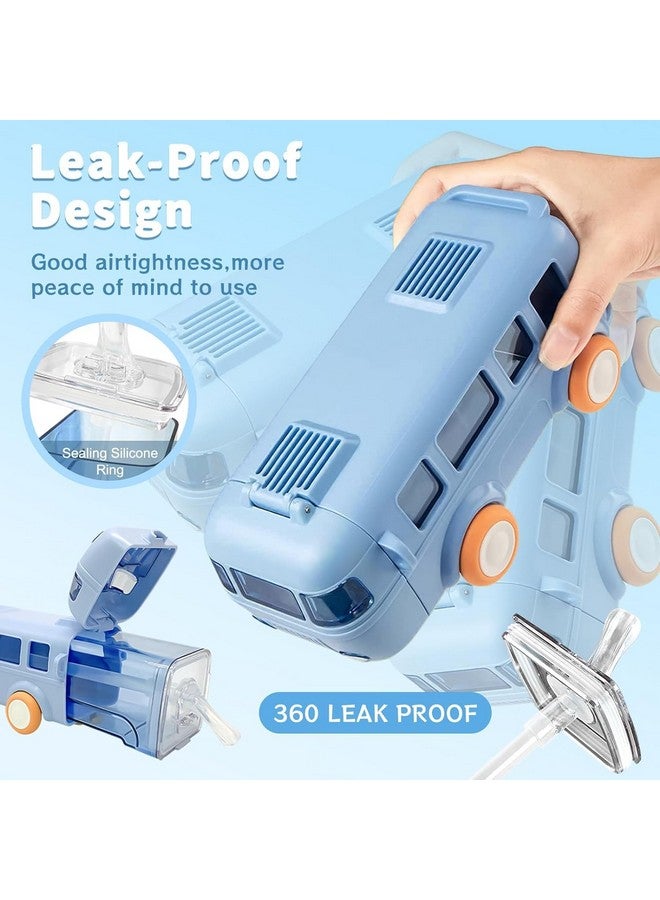 PLUSPOINT Bus Shape Water Bottle for Kids Detachable Straw with Shoulder Strap Leak-Proof Cartoon Water Bottle with Wheels (Color-Blue), Silicone, 500 ML - Image 4