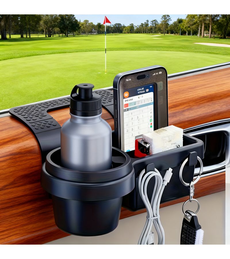 Modern High Tech Black ABS Car Storage Box with Cup Holders and Phone Slot - Image 2