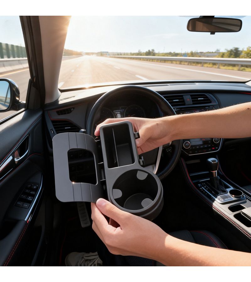 Modern High Tech Black ABS Car Storage Box with Cup Holders and Phone Slot - Image 4