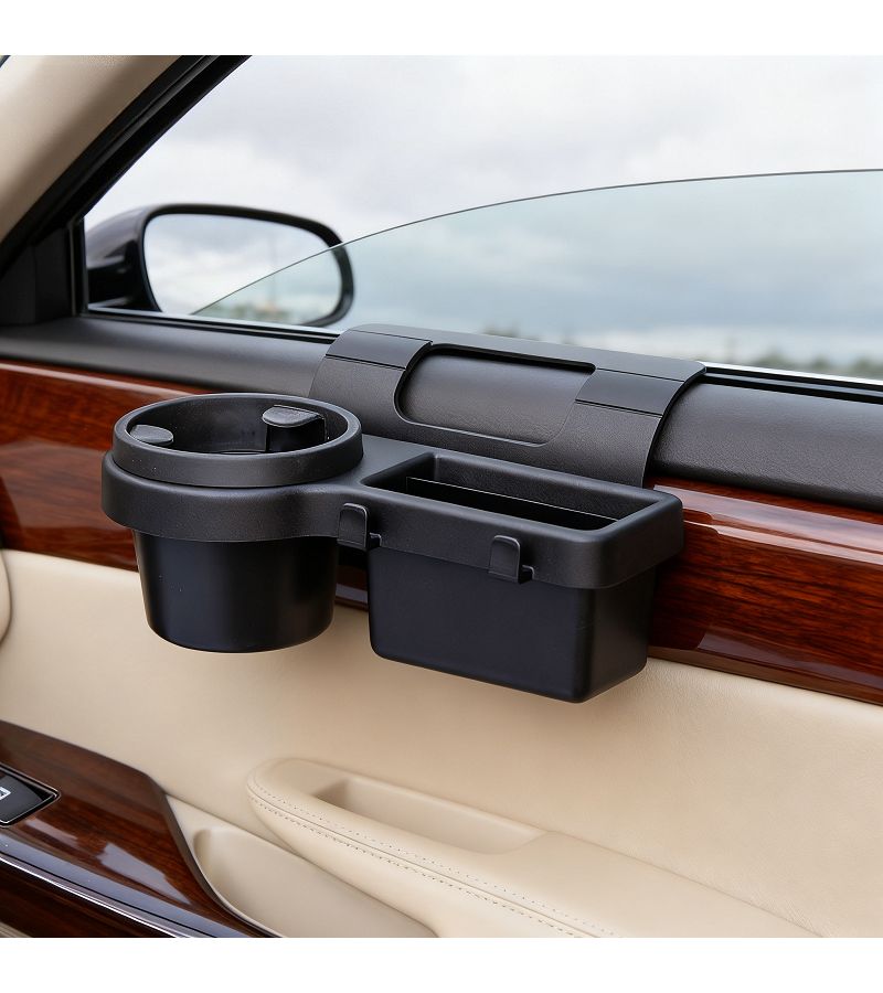 Modern High Tech Black ABS Car Storage Box with Cup Holders and Phone Slot - Image 1