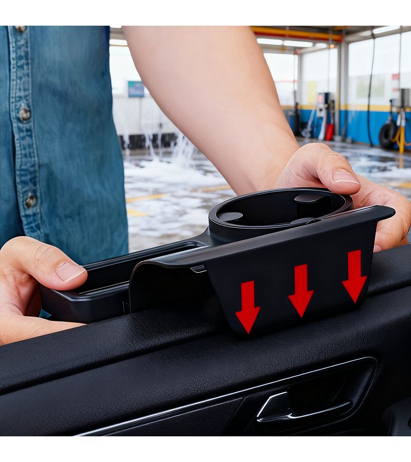 Modern High Tech Black ABS Car Storage Box with Cup Holders and Phone Slot - Image 5