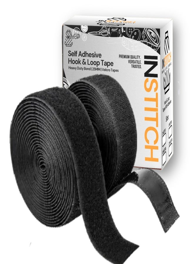 INSTITCH Self-Adhesive Hook and Loop Tape, Hook & Loop Tapes Roll, Self Sticky Back Strong Gripping Perfect for DIY | Home, Office, School, and Crafting |, Crafting & Wall Hanging (25mm) (Black, 10 Meter) - Image 1
