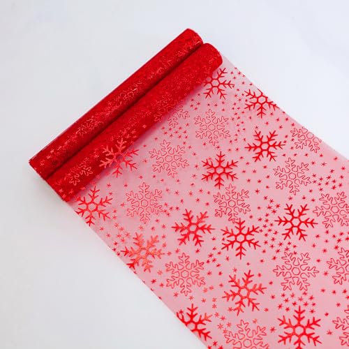 Snowkingdom 2 Pcs Christmas Red Snowflake Table Runner 108 Inch Sparkly Red Foil Glitter Metallic Mesh Runners Dining Kitchen Table Decorations for Seasonal Winter Xmas Festival Holiday Home Party - Image 3