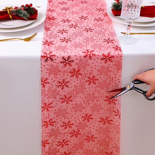 Snowkingdom 2 Pcs Christmas Red Snowflake Table Runner 108 Inch Sparkly Red Foil Glitter Metallic Mesh Runners Dining Kitchen Table Decorations for Seasonal Winter Xmas Festival Holiday Home Party - Image 5