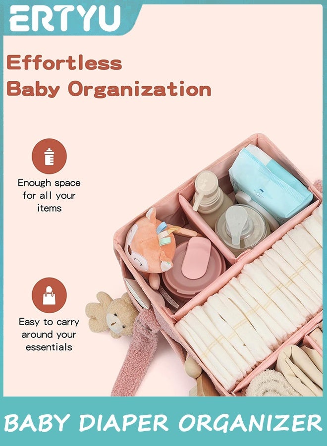 ERTYU Baby Diaper Caddy Organizer，Changing Table Organizer for Wipes and Diapers，Teddy Diaper Organizer for Changing Table，Newborn Essentials Must Haves to Parents (Pink) - Image 3