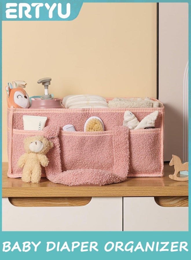 ERTYU Baby Diaper Caddy Organizer，Changing Table Organizer for Wipes and Diapers，Teddy Diaper Organizer for Changing Table，Newborn Essentials Must Haves to Parents (Pink) - Image 5
