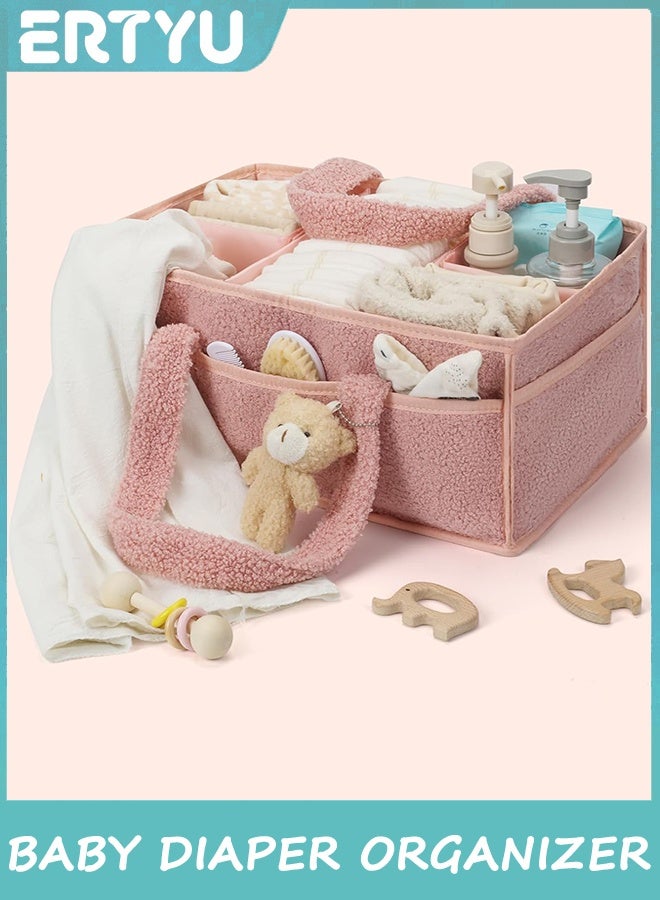 ERTYU Baby Diaper Caddy Organizer，Changing Table Organizer for Wipes and Diapers，Teddy Diaper Organizer for Changing Table，Newborn Essentials Must Haves to Parents (Pink) - Image 2