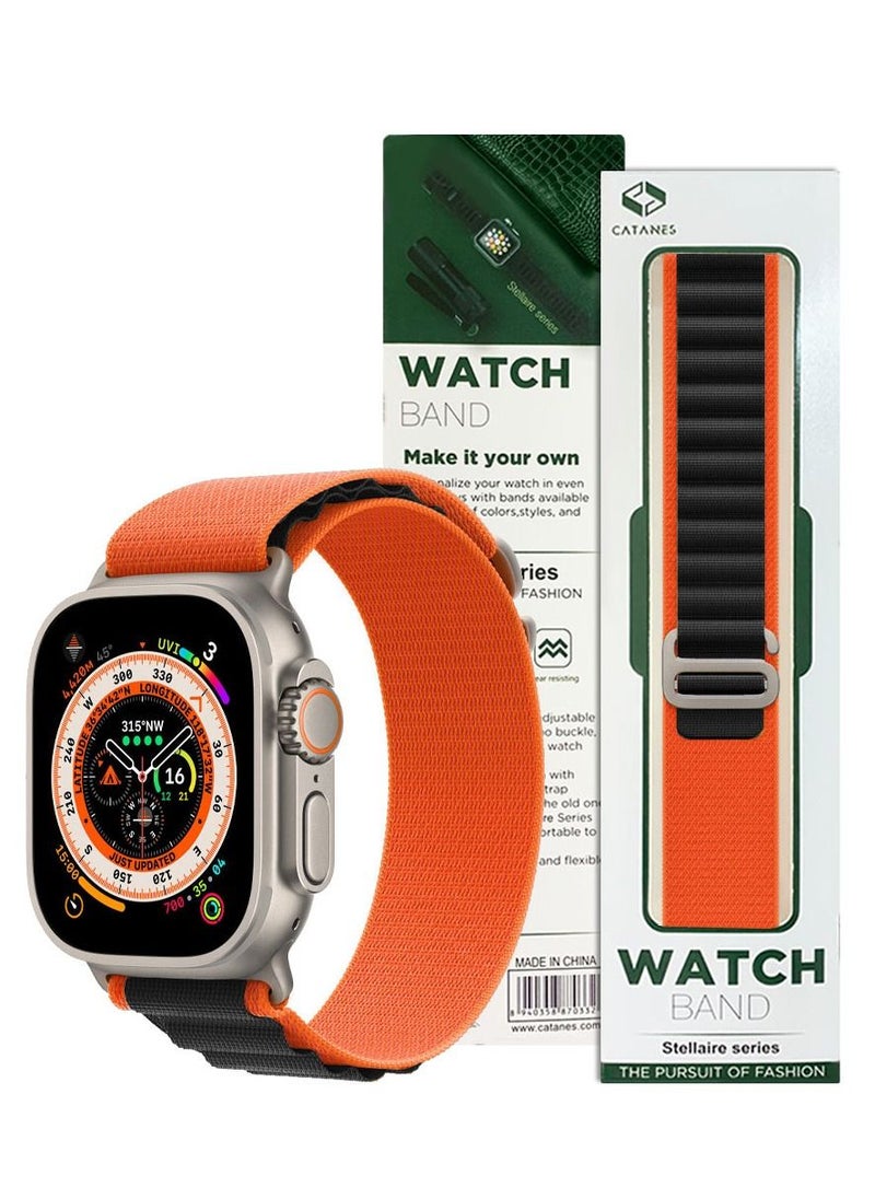 CATANES - Apple Watch Band 49mm 45mm 44mm 42mm Alpine Loop Band Women Men Adjustable with Metal G-Hook Strap for iWatch Ultra Series SE 8/7/6/5/4/3/2/1 Orange Black - Image 1