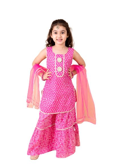 Pspeaches Girls Purple Ethnic Motifs Printed Pure Cotton Kurta With Sharara With Dupatta (Purple-3-4Y) - Image 4