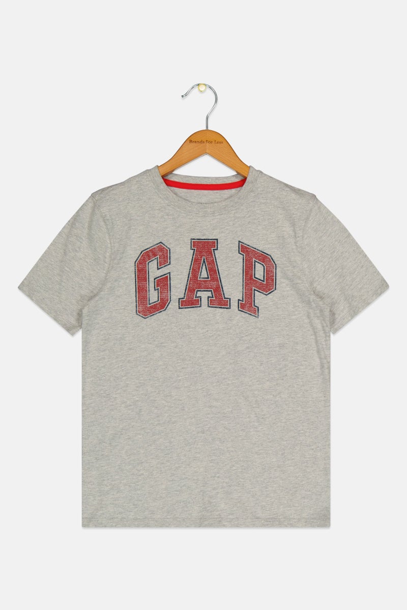 GAP Kids Boy Crew Neck Short Sleeves Brand Logo T-Shirt, Light Grey  - Image 1