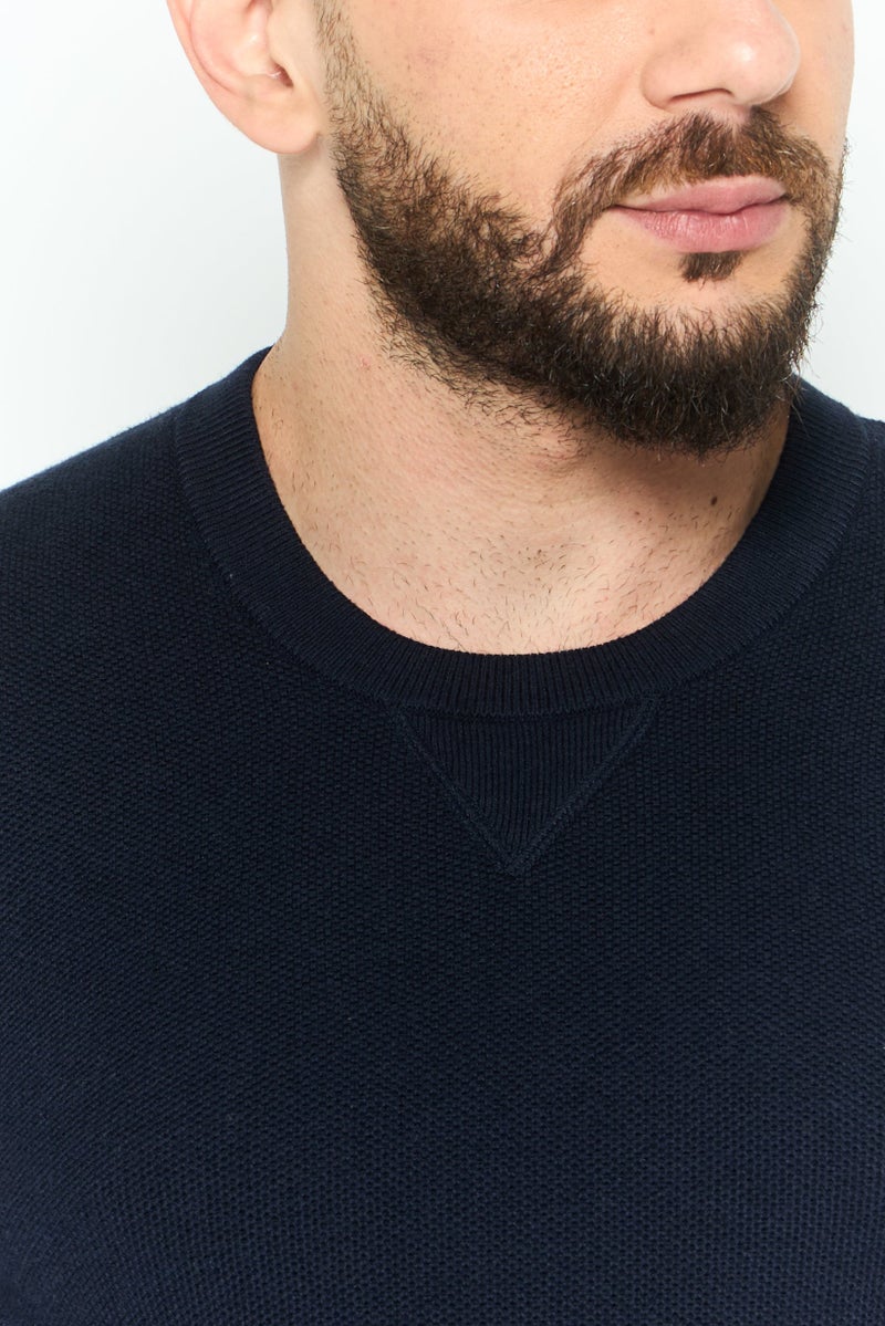 Michael Kors Men Crew Neck Long Sleeve Textured Sweatshirt, Navy - Image 3