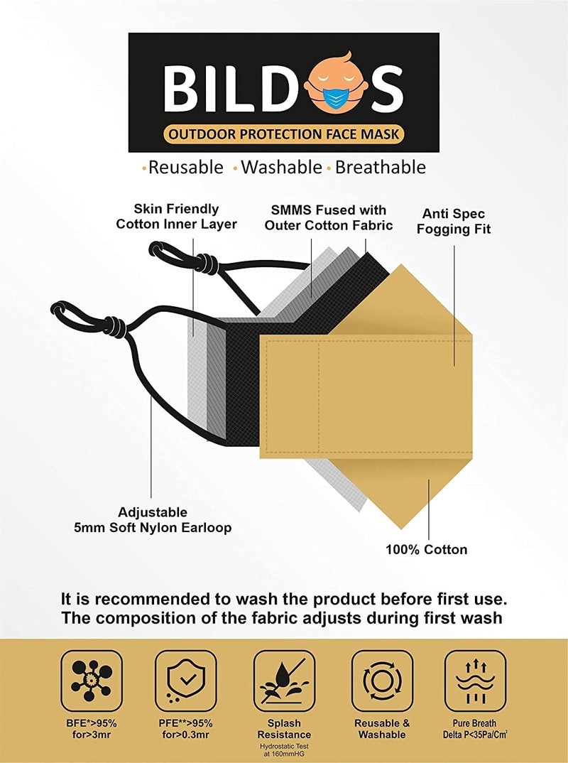 Bildos Cotton Mask For Kids (7 to 13 Years) with adjustable straps (Pack of 6) - Image 3