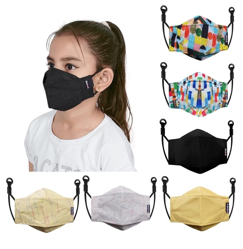 Bildos Cotton Mask For Kids (7 to 13 Years) with adjustable straps (Pack of 6) - Image 1