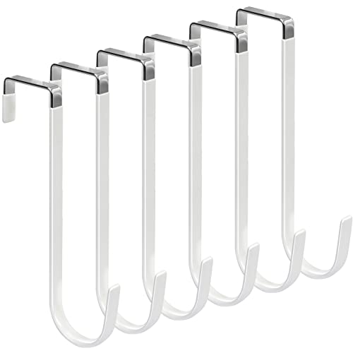 FYY Over the Door Hooks 6 Pack Upgraded Long Door Hangers Hooks with Rubber Prevent Scratches Heavy Duty Organizer Hooks for Hanging Clothes Towels Hats Coats Bags White - Image 1