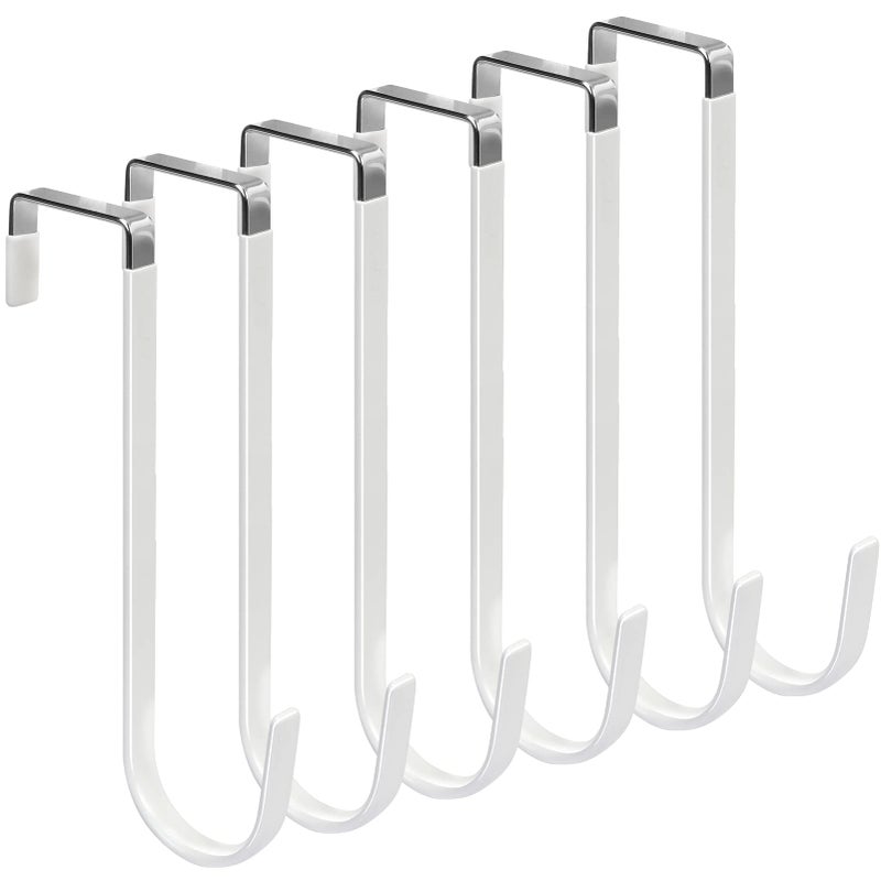 FYY Over the Door Hooks 6 Pack Upgraded Long Door Hangers Hooks with Rubber Prevent Scratches Heavy Duty Organizer Hooks for Hanging Clothes Towels Hats Coats Bags White - Image 2