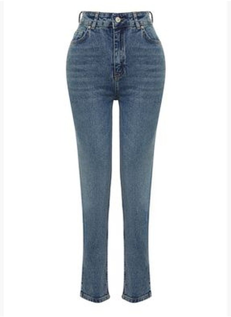 trendyol Blue High Waist Slim Mom Jeans TWOSS24JE00039  - Image 1