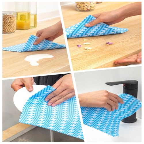 SUZZYVINE Handi Wipes Reusable Cloths Disposable Cleaning Cloth Reusable Paper Towels for Kitchen, Multi-use Dish Cloths Dish Towels, Disposable Cleaning Rags,11.81"×19.69" 50 Count, Blue - Image 5