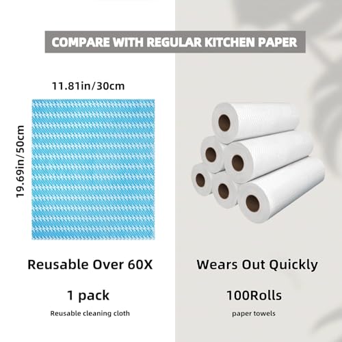 SUZZYVINE Handi Wipes Reusable Cloths Disposable Cleaning Cloth Reusable Paper Towels for Kitchen, Multi-use Dish Cloths Dish Towels, Disposable Cleaning Rags,11.81"×19.69" 50 Count, Blue - Image 2