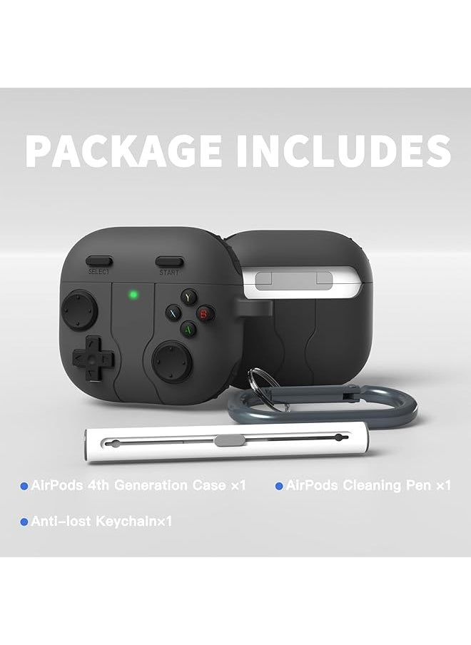 erorex - Game Case For Airpods 4 Cover Shock Proof Protective Silicone Case With Cleaning Pen And Keychain Accessories For Airpods 4Th Generation Black - Image 1
